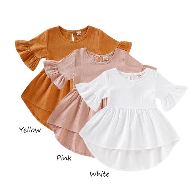 Đầm MIKRDOO cho bé gái màu trơn bằng vải cotton