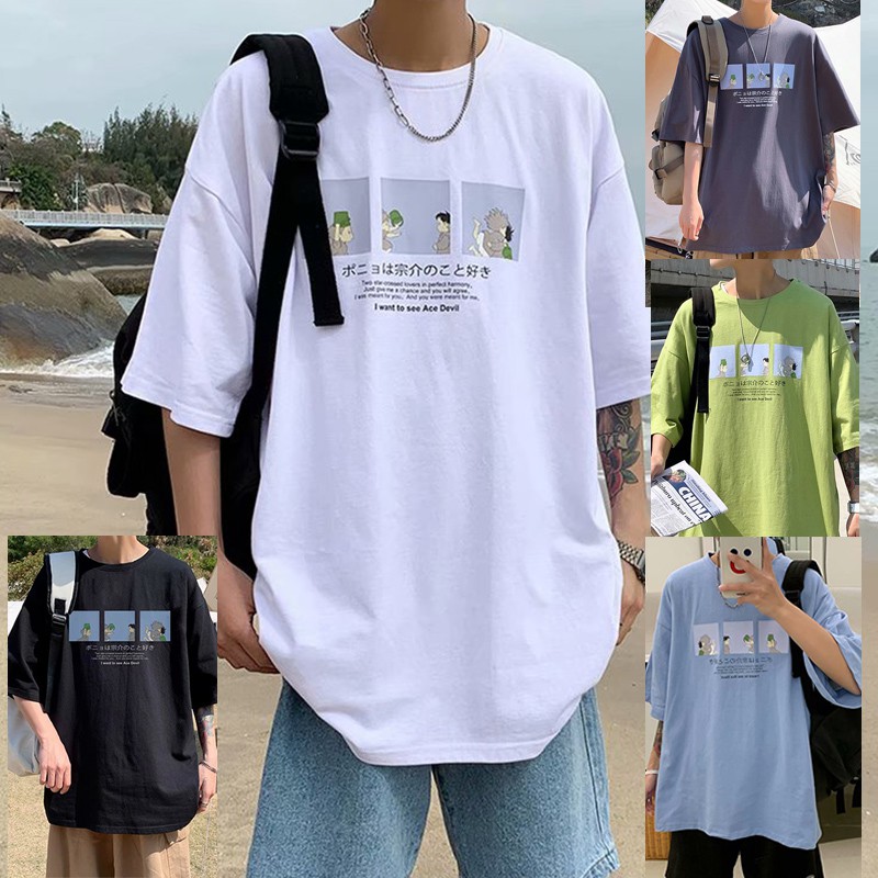 Áo Nam Tay Ngắn In Chữ Ponyo And Sosuk Size M-3Xl