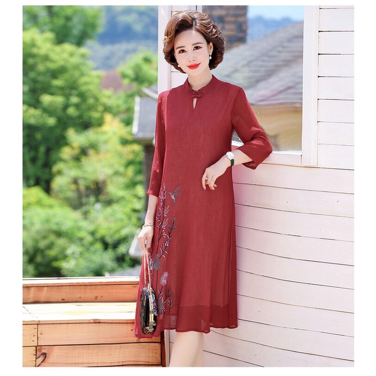 ❣️Đầm Suông Trung Niên❣️Đầm Dự Tiệc Trung Niên Phối Họa Tiết Hoa Dáng Suông Sang Trọng Size M -> 3XL