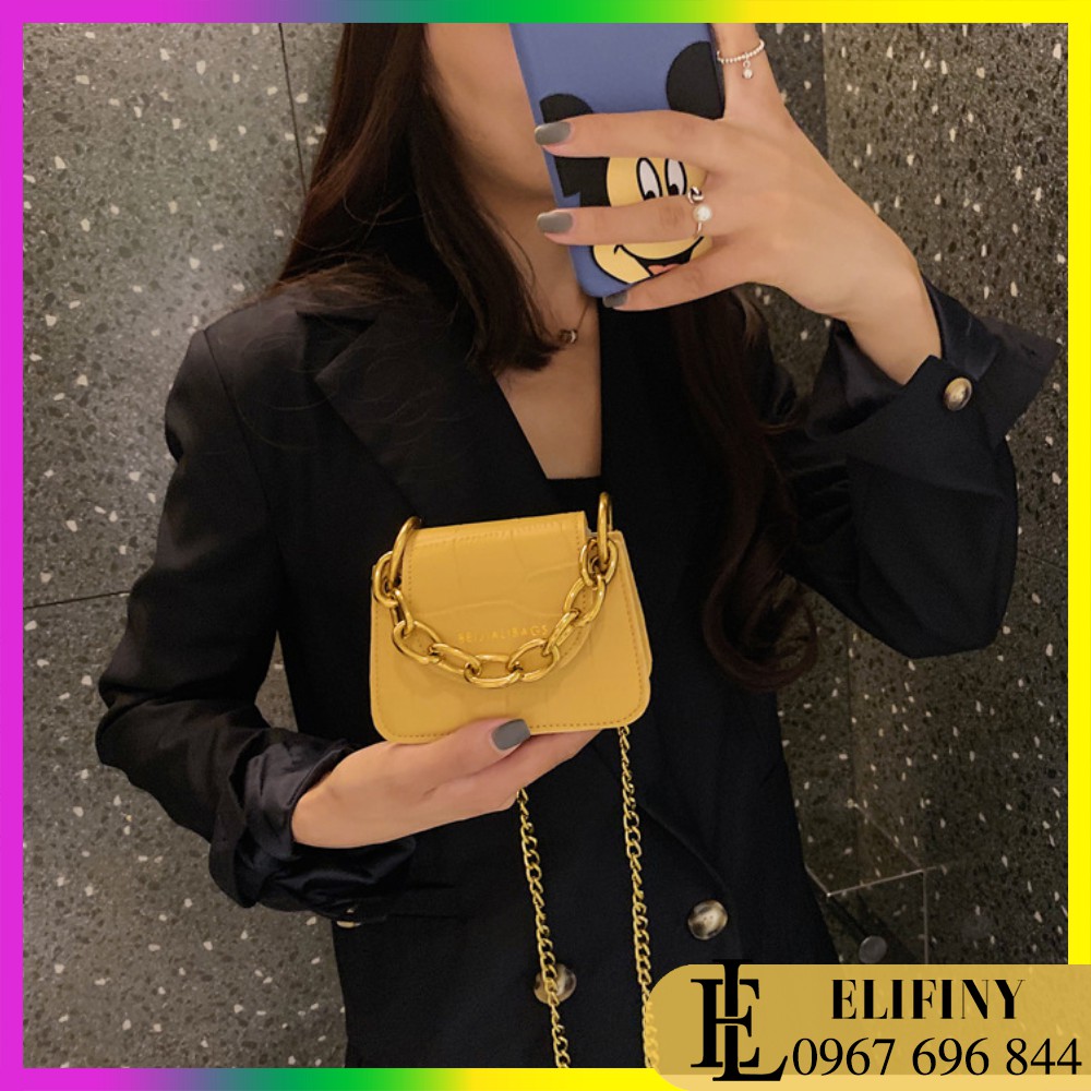 Túi Da Pu Mini Đeo Chéo Tay Xách Cách Điệu Dây Xích Siêu Sang Chảnh Và Cá Tính Cho Nữ