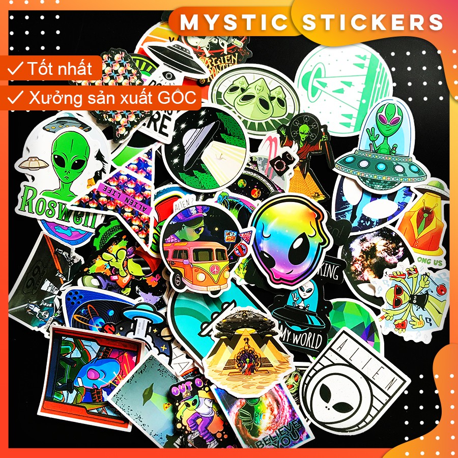 [ALIEN-UFO] 50 Sticker chống nước/ trang trí, set mix ,dán xe laptop mũ bảo hiểm vali...