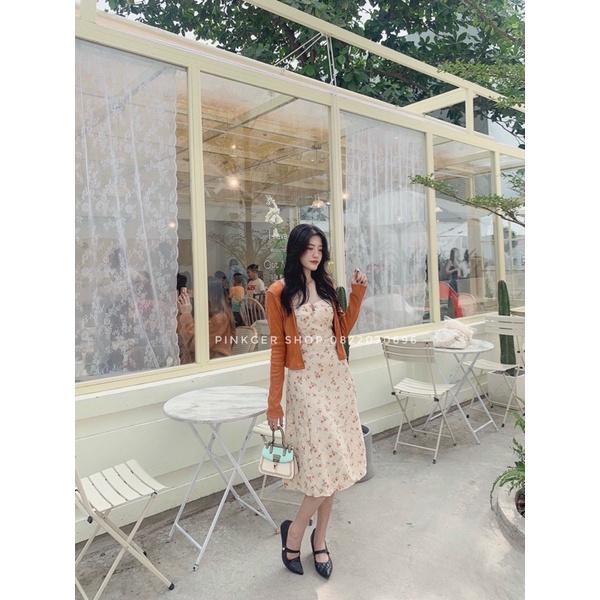 Set váy hoa nhí+áo khoác cam - Pinkger Shop