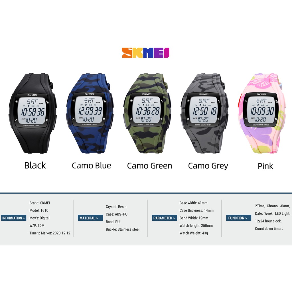 Đồng Hồ Thể Thao Điện Tử Hiển Thị Led SKMEI 1610 Chống Thấm Nước 50M