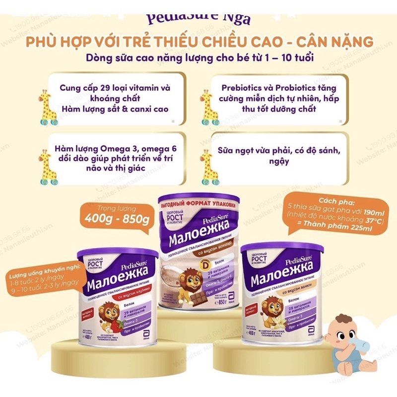 Sữa Pediasure Nga 400g/850g vị vani/dâu/socola