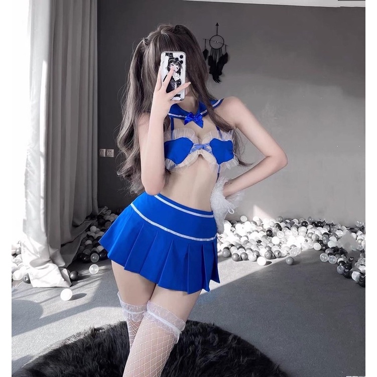 LL2514 - Set Trang Phục Học Sinh Hoạ Tiết Áo Trái Tim Dễ Thương - Cosplay Nữ Sinh Gợi Cảm