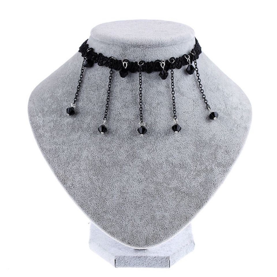 Vòng cổ choker vải nhung đính đá cá tính siêu sang