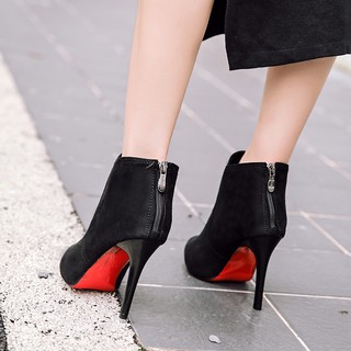 boots cao gót, bốt cổ lửng da lộn đế 9P- G303