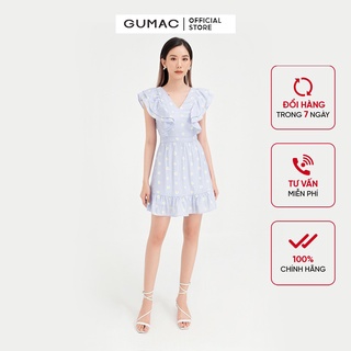 Đầm xòe nữ cổ V cánh tiên GUMAC họa tiết hoa cúc đủ màu DB434