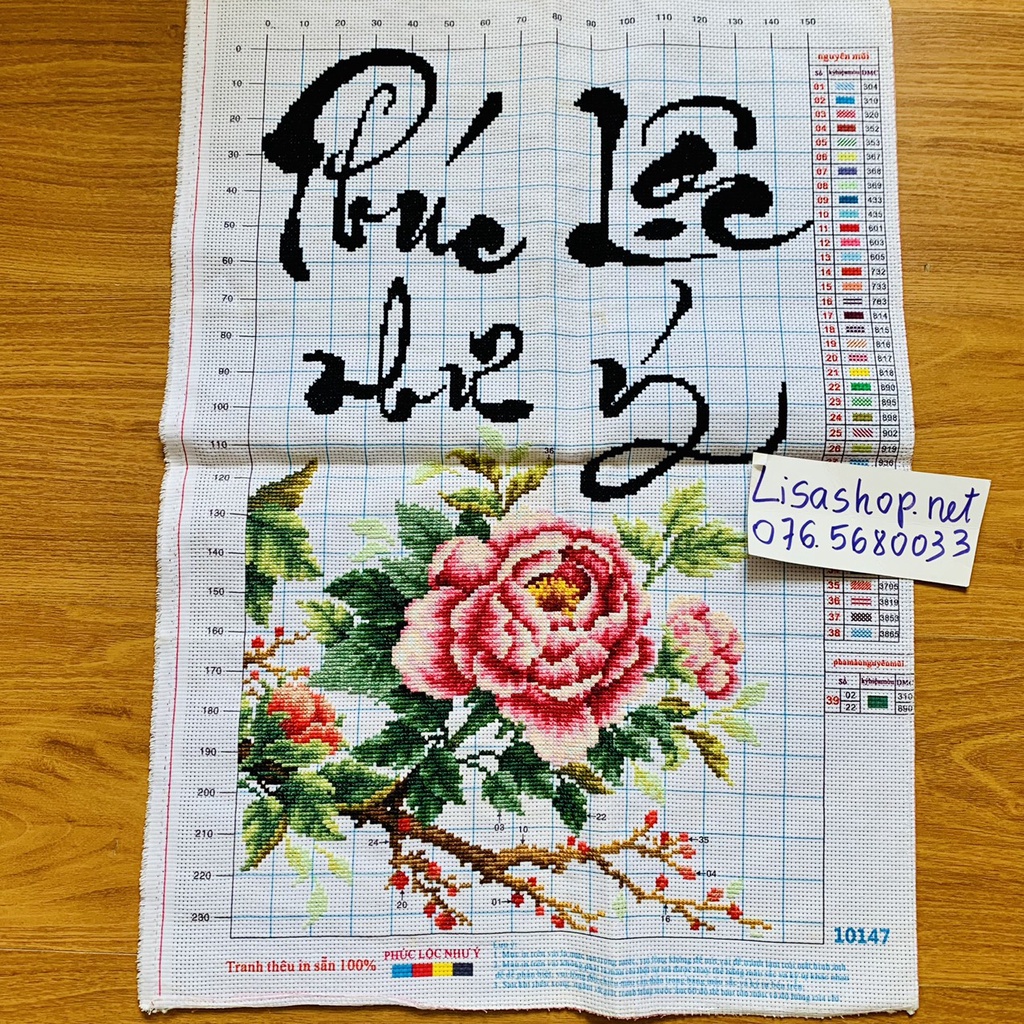 Tranh thêu chữ thập PHÚC LỘC NHƯ Ý đã thành phẩm 62x44cm đã thêu