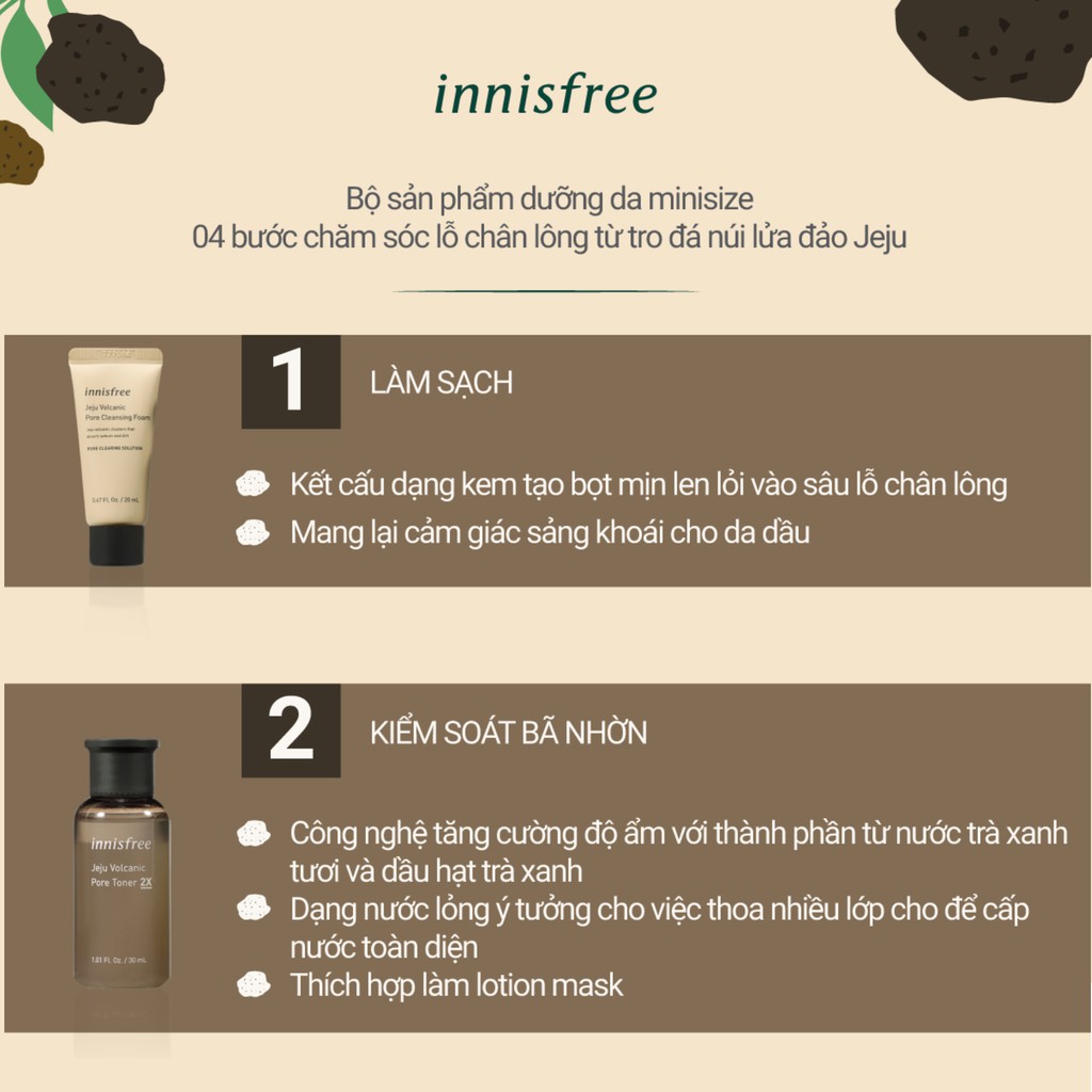 [COSINNI4 -10% ĐH350K]Bộ sản phẩm chăm sóc da và se khít lỗ chân lông innisfree Pore Care Set with Volcanic Clusters