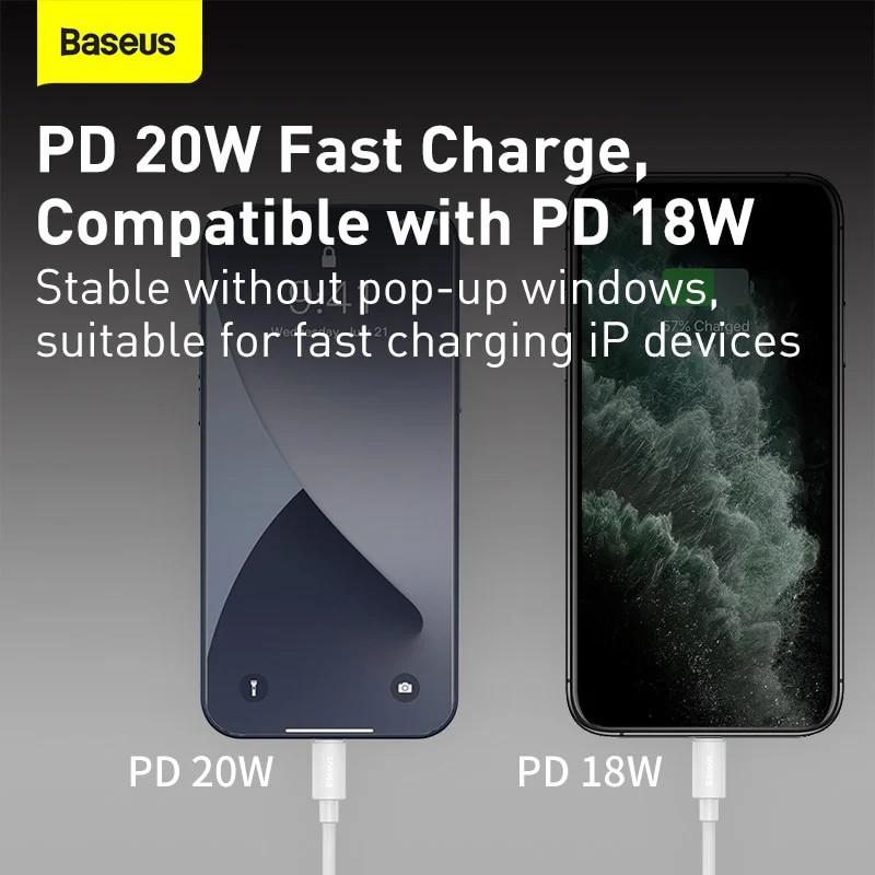 [Siêu rẻ] Bộ cáp sạc điện thoại iPhone, Android PD 20W Baseus Wisdom Series 2 sợi/hộp