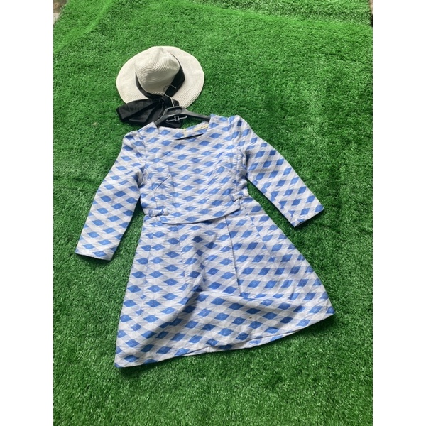 đầm suông tay lỡ họa tiết màu xanh