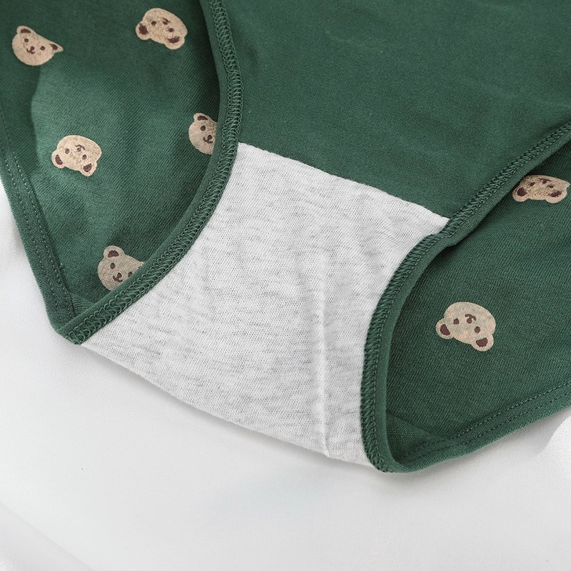 Quần lót Levao vải cotton lưng vừa in họa tiết gấu hoạt hình đáng yêu cho nữ