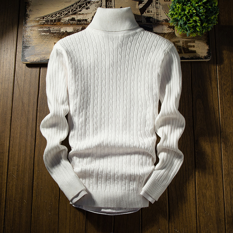 Áo Sweater cổ cao ôm dáng màu trắng/đen/xám/xanh đậm phong cách Hàn Quốc