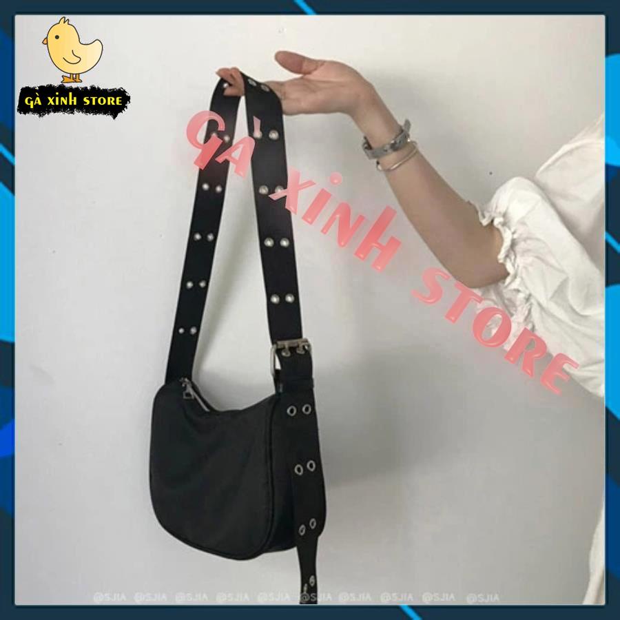 Túi Tote nữ mini đeo chéo vải dù cao cấp kết dây đeo khoen lỗ