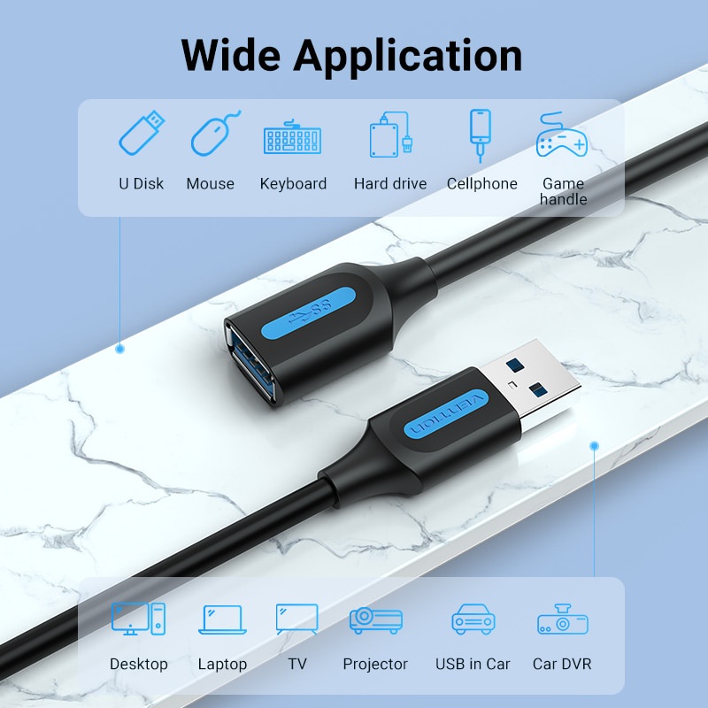Dây Cáp Mở Rộng Vention USB 3.0 Cho TV SSD Xbox One Laptop USB 2.0