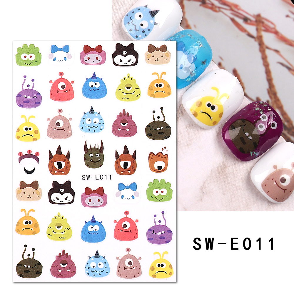 Miếng Dán Móng Tay Họa Tiết Quái Vật Hoạt Hình 3D DIY