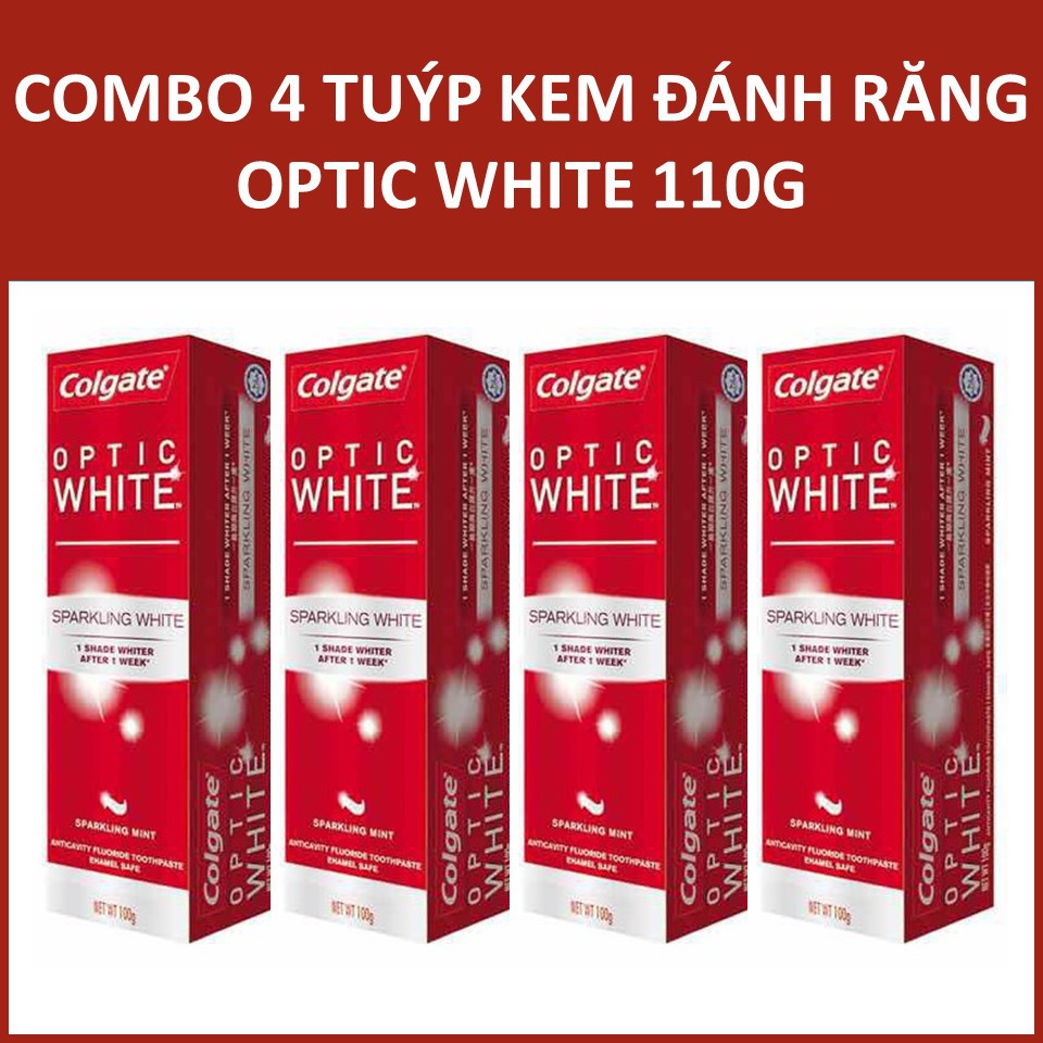 COMBO 4 tuýp kem đánh răng Colgate Optic White Làm trắng và sáng răng 110gX4