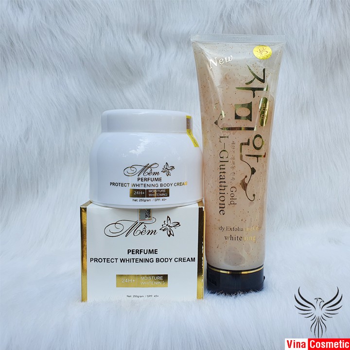 Combo Kem Dưỡng Trắng Da Body Mềm A Cosmetics  250g Mẫu Mới 2020 + Gel Tẩy Tế Bào Chết L-Glutathione Hàn Quốc  300g