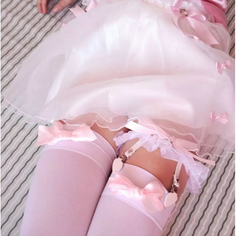Choker đùi garter ren sexy - harness kẹp nịt tất vớ trái tim lolita JK co dãn có dây rút