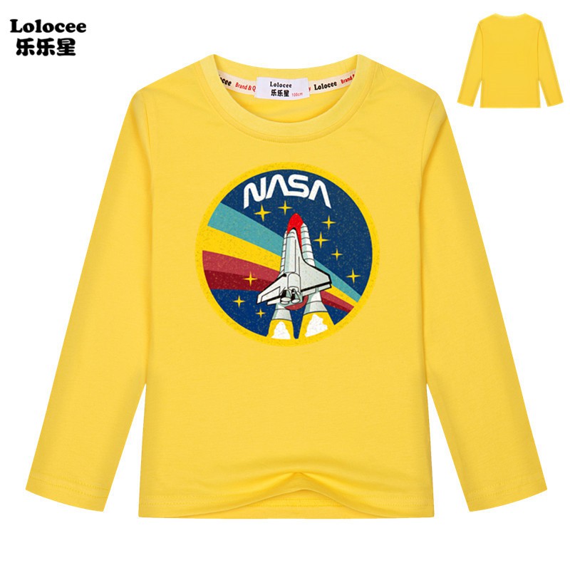 Áo Thun Cotton Dài Tay In Logo Nasa Cho Bé Trai