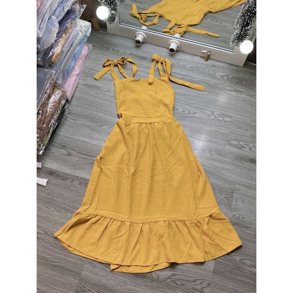 Đầm dây maxi đũi ảnh thật