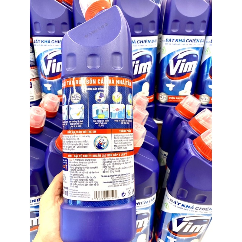 Nước tẩy bồn cầu, nhà tắm Vim diệt khuẩn 900ml