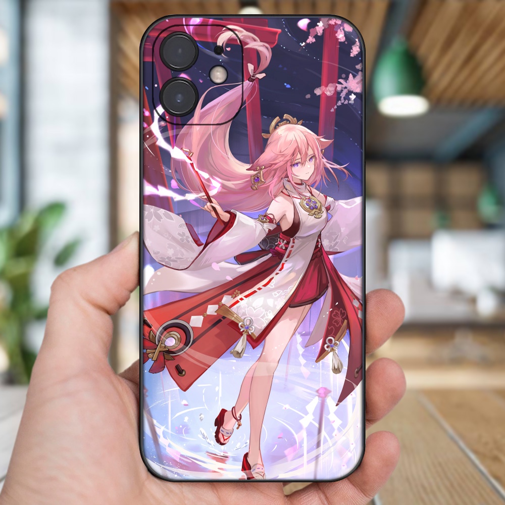 Ốp lưng iPhone 12 dẻo đen cạnh vuông in hình Yae Miko Genshin Impact
