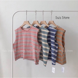 Áo TANKTOP kẻ dáng ngắn( kèm ảnh thật)