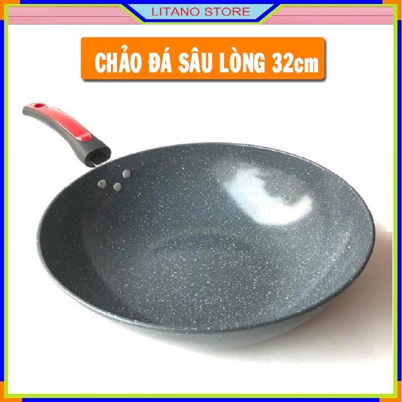 Chảo Đá Chống Dính Sâu Lòng Đường Kính 32cm Dùng Để Chiên Rán Xào Trên Mọi Loại Bếp