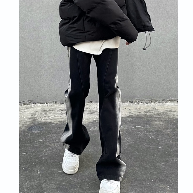 High Street Black Gradient Jeans của nam giới Phong cách Vibe Thiết kế thẳng Quần dài đơn giản Micro-Flare
