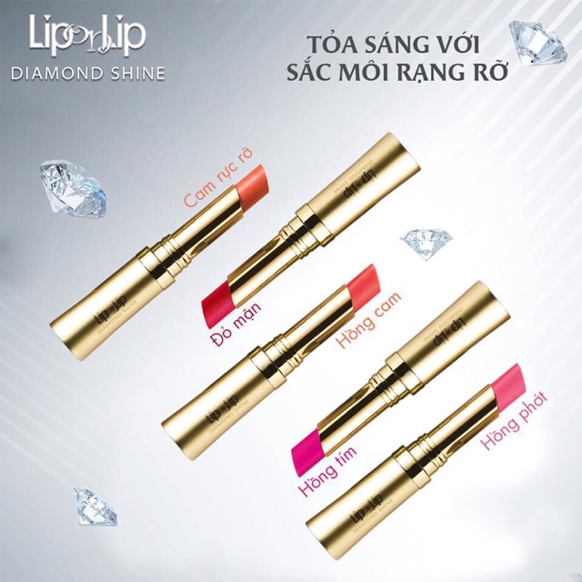 Son Lip On Lip Diamond Shine 2.2g màu đỏ mận, hồng cam