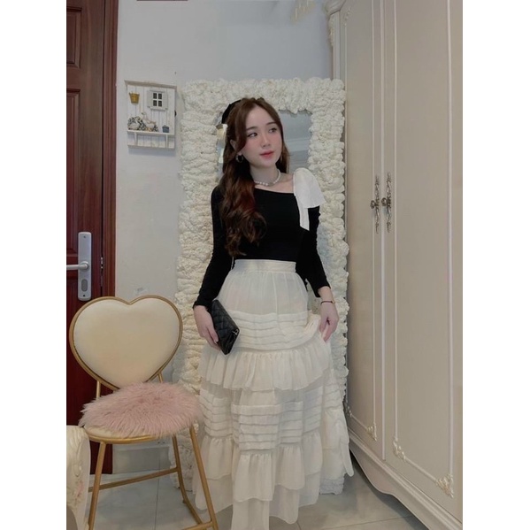 Set váy nơ trễ vai