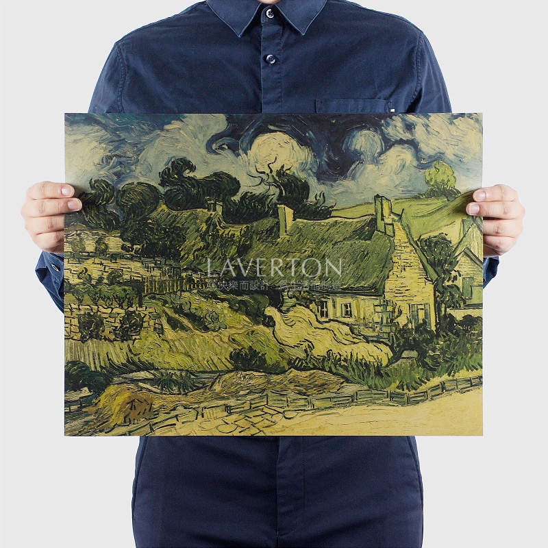 Tranh in hình bức họa ngôi nhà của Van Gogh phong cách retro dùng trang trí nội thất