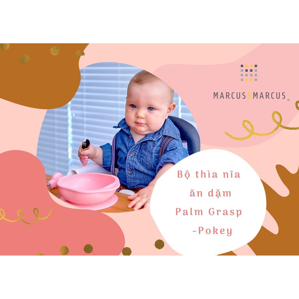 Bộ thìa nĩa tập ăn cho bé Palm Grasp Marcus &amp; Marcus, từ 18 tháng - Pokey