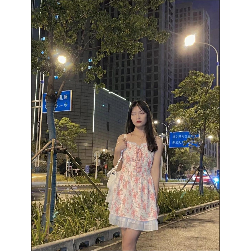 2022 Phong Cách Mới Mùa Hè✨✨ Đầm Hai Dây Họa Tiết Hoa Ngọt Ngào Dễ Thương Cho Nữ✨✨ Váy Ngắn