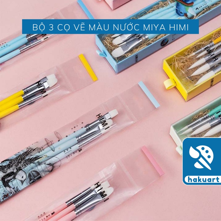 Bộ Cọ vẽ màu nước HIMI, Gouache, Acrylic bộ 3 cây - Họa Cụ Hakuart