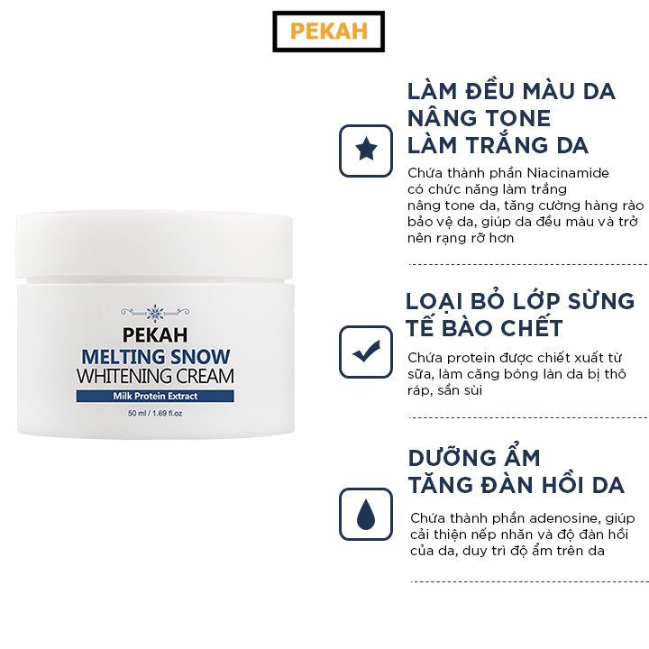 [Mã BMLT30 giảm đến 30K đơn 299K] Kem Dưỡng Trắng Nâng Tone Da PEKAH Melting Snow Whitening Cream 50ml