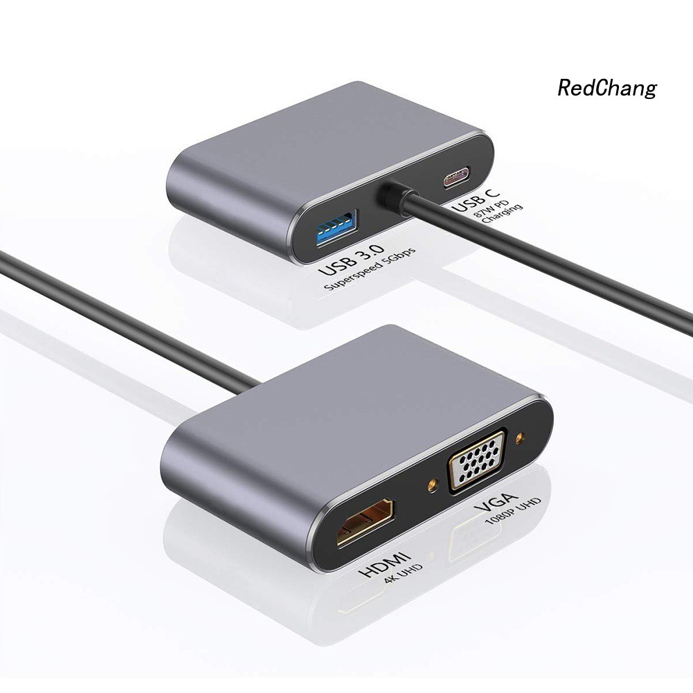 Hub chuyển đổi video và âm thanh SPQ type C sang HDMI 4K VGA USB3.0 PD thiết kế 4 trong 1