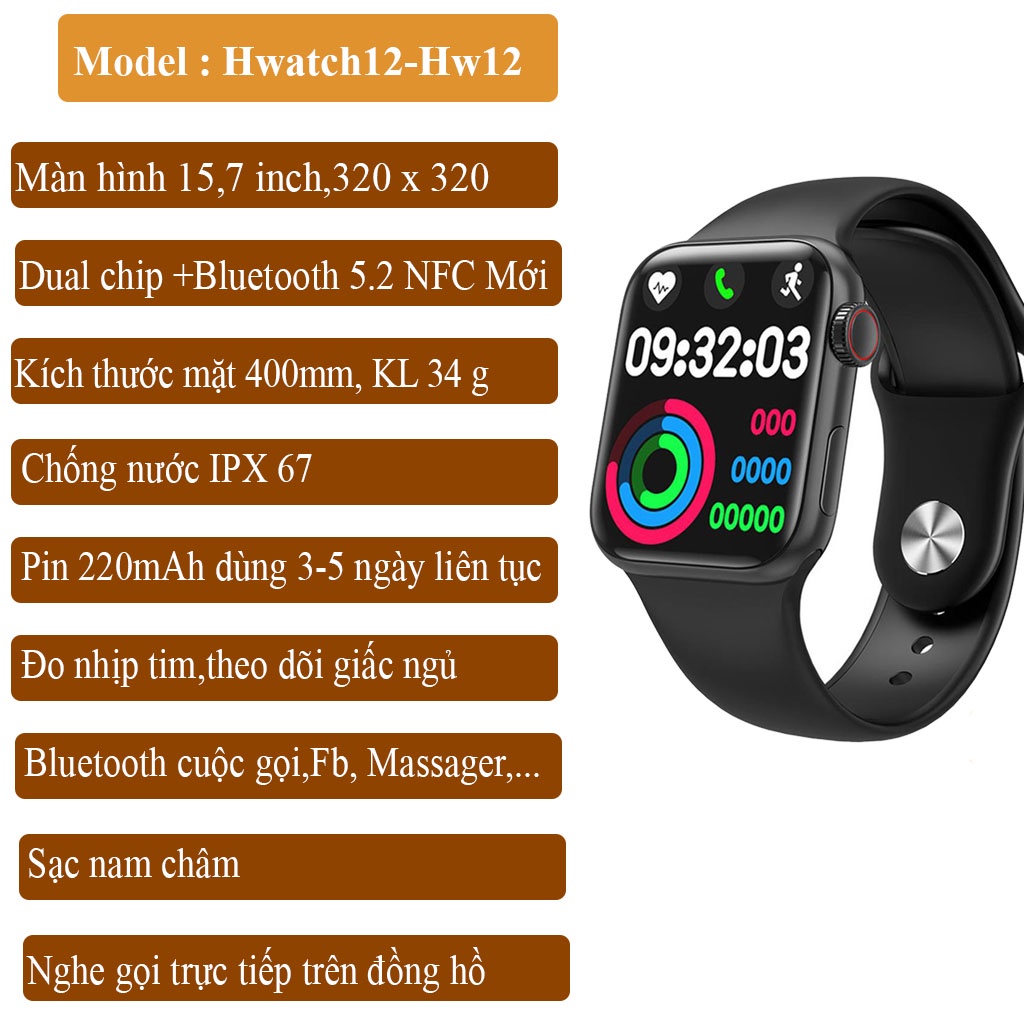 Đồng Hồ Thông Minh Hw12,T500+ Plus Series 6,w26,Smart watch thông minh Nam Nữ Định Vị + Nghe Gọi + Thay nền,Smartwatch