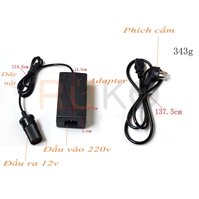 Bộ chuyển đổi- adapter chuyển 220v sang 12V chuẩn đầu tẩu sạc ô tô, xe hơi