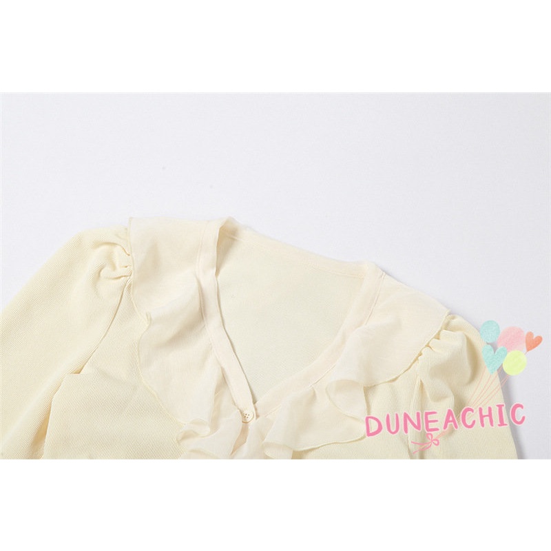 DUNEA Đầm Tay Dài Cổ Chữ V Phối Dây Rút Thời Trang Xinh Xắn Cho Nữ