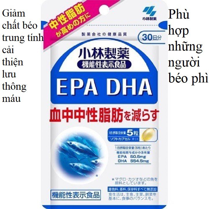 Viên Uống DHA EPA 150 Viên Kobayashi Nhật Bản giảm chất béo trung tính trong máu phù hợp với người béo phì