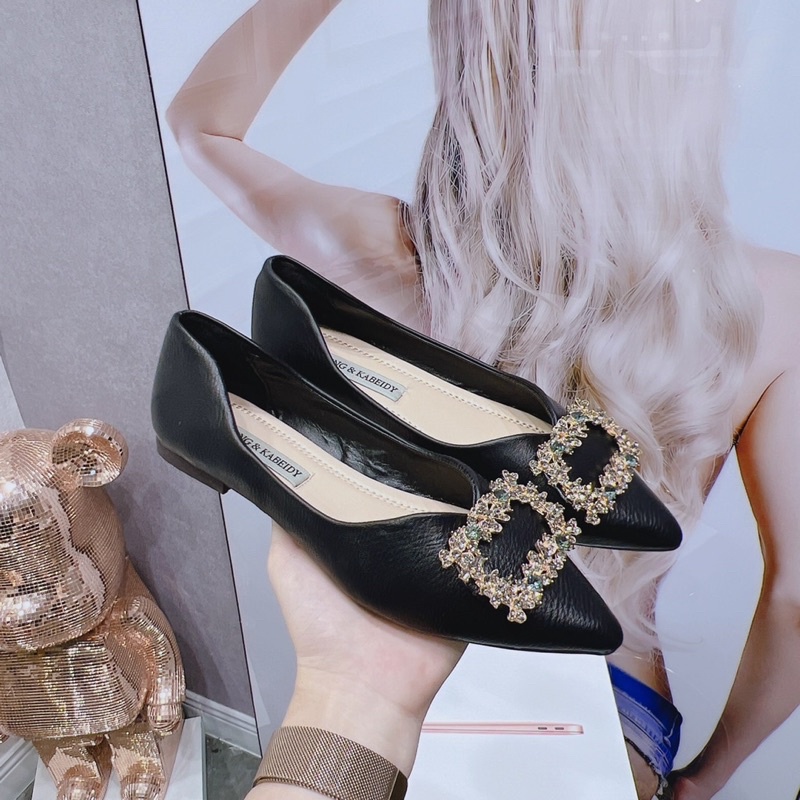 Giày bệt búp bê nữ đính đá vuông mũi nhọn mã C4