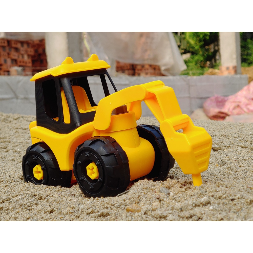Đồ chơi ô tô cho bé trai mô hình xe công trình cho bé, xe lu, máy xúc, máy ủi kích thước 12cm*12cm có thể tháo lắp rời