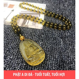 Dây chuyền chuỗi hạt mặt phật A Di Đà màu vàng cam - Phật bản mệnh người tuổi Tuất, Hợi