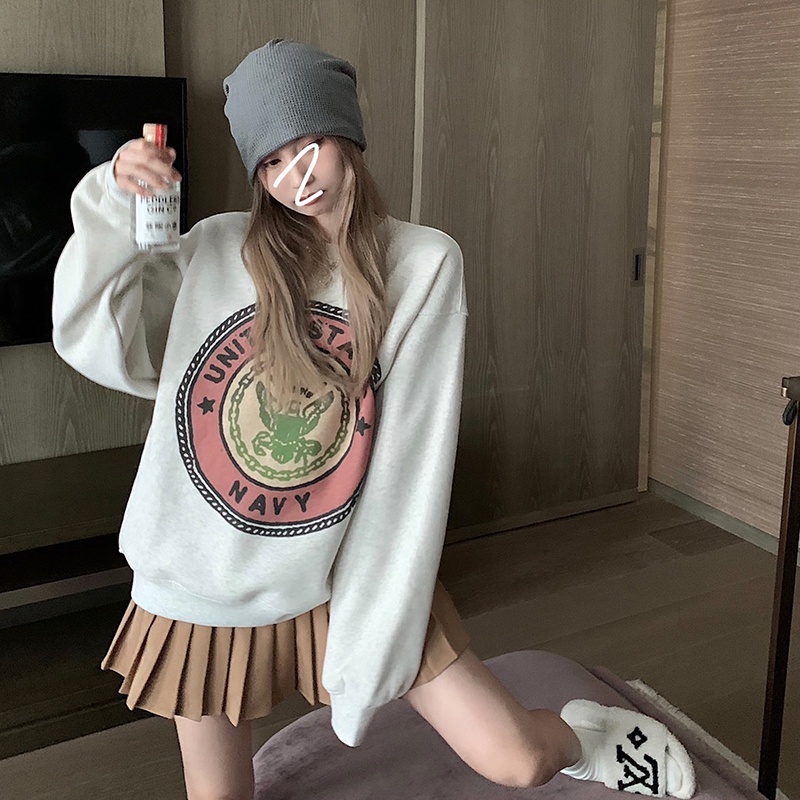  Áo sweater tay dài cổ tròn dáng rộng in hình 46225 dành cho nữ | BigBuy360 - bigbuy360.vn