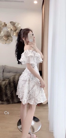 Váy hoa 3d trễ vai