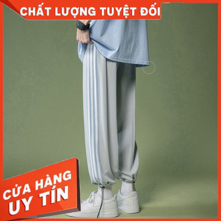 Quần ống rộng nam nữ⚡ 𝐆𝐢́𝐚 𝐒𝐢𝐞̂𝐮 𝐒𝐚𝐥𝐞 ⚡ Quần Jogger unisex, phối 3 sọc dưới gấu có dây rút, chât Umi Thể thao