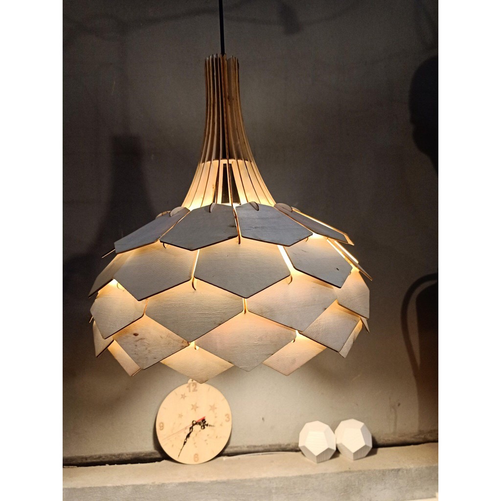 Đèn trần DIY dáng Hoa Lài trang trí nội thất, đèn gỗ trang trí nhà cửa